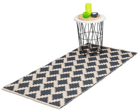 Covor pentru living/dormitor model romburi stilizate bumbac tesut 70 x 140 cm bej/antracit