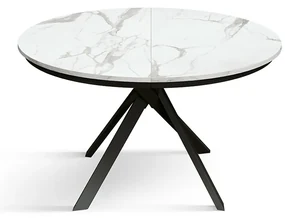 Masa rotunda extensibila Lila, blat Alb Marmorat Ø 120 cm