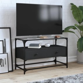 846059 vidaXL Dulap TV blat sticlă, negru, 80x35x51 cm lemn prelucrat