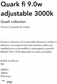 Mini Spot LED incastrabil, ajustabil Quark fi 9.0w 3000k, Negru