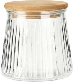 Borcan de sticlă cu capac din bambus și nervuri680 ml