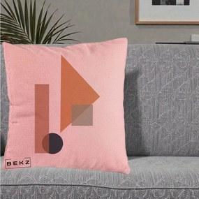 Perna Decorativa Geometric Bauhaus Triunghi, 40x40 cm, Roz, Husa Detasabila, Perna Inclusa, BEKZ®