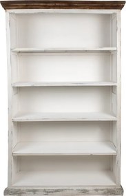 Bibliotecă vintage din lemn, finisaj alb antichizat, 4 rafturi deschise, 120×36×195 cm, „Librarie"