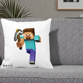 Perna Personalizata Minecraft Steve, 40x40 cm, Alba Mata, Husa Detasabila, Perna Inclusa, BEKZ®