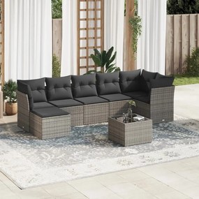 vidaXL Set canapele de grădină cu perne, 8 piese, gri, poliratan