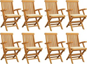 vidaXL Scaune de grădină cu perne crem, 8 buc., lemn masiv de tec