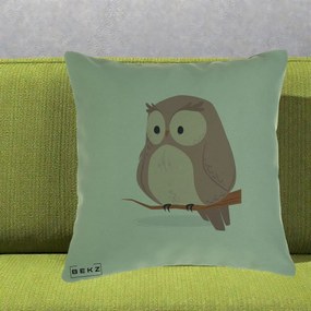 Perna Decorativa Bufnita Kawaii pe Creanga, 40x40 cm, Verde, Husa Detasabila, Perna Inclusa, BEKZ®