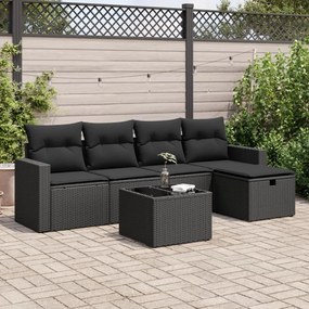 3325371 vidaXL Set mobilier de grădină cu perne, 6 piese, negru, poliratan