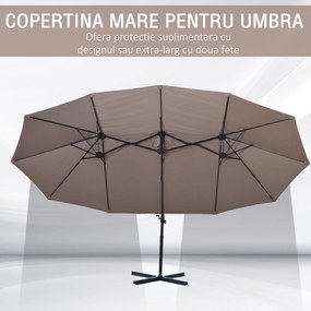 Outsunny Umbrelă Dublă de Soare, Poliester Anti-UV și Impermeabil, 270x460x250 cm, Design Elegant, Maro | Aosom Romania
