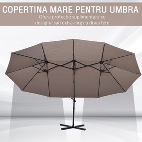 Outsunny Umbrelă de Soare Dublă, Umbrelă din Poliester Anti-UV, Impermeabila, 270x460x250 cm, Maro