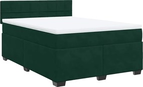 vidaXL Pat box spring cu saltea, verde închis, 140x200 cm, catifea