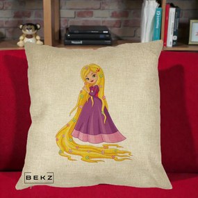 Perna Personalizata Rapunzel Par Lung Floral, 40x40 cm, Crem, Husa Detasabila, Perna Inclusa, BEKZ®