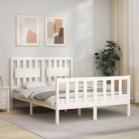 3192402 vidaXL Cadru de pat cu tăblie, dublu, alb, lemn masiv