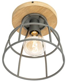 Plafoniera industrială gri închis cu lemn - Arthur