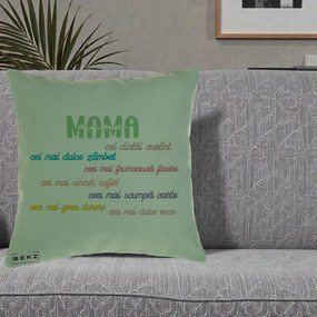 Cadou pentru Mama - Perna Personalizata Mama Cel Dintai Cuvant cu Text Colorat Multicolor, 40x40 cm, Verde, Husa Detasabila, Perna Inclusa, BEKZ®