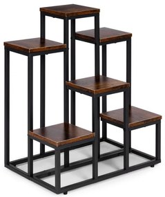 Suport pentru flori Loft - 6 rafturi, oțel negru și decor din lemn