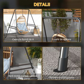 Outsunny Suport pentru Scaun Suspendat, Cadru Metalic Rezistent pentru Hamace, Balansoare Suspendate Tip Ou, Negru | Aosom Romania