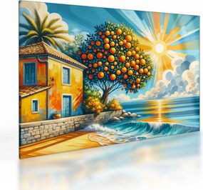 Tablou pe sticlă - Casă cu portocale I. (70x50 cm)