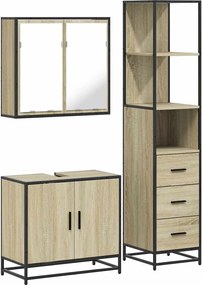vidaXL Set mobilier de baie, 3 piese, stejar sonoma, lemn prelucrat