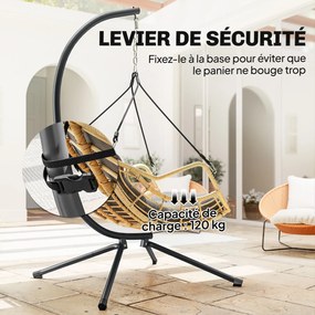 Outsunny Fotoliu suspendat din rășină împletită cu suport, scaun suspendat, pernă, prindere de siguranță, înălțime reglabilă, gri | Aosom Romania