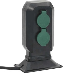 vidaXL Priză de exterior cu țăruș și 4 căi, negru/verde, 15,5x11x24 cm