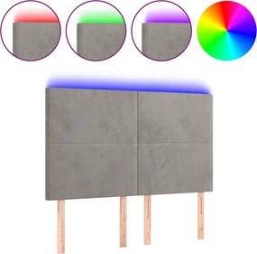 vidaXL Tăblie de pat cu LED, gri deschis, 144x5x118/128 cm, catifea