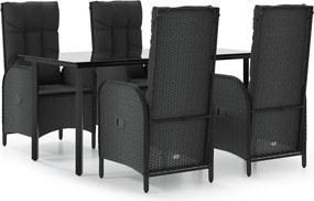 vidaXL Set mobilier de grădină cu perne, 5 piese, negru, poliratan