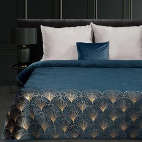 Cuvertură de pat de designer LOTOS turcoaz cu motiv auriu Lăţime: 170 cm | Lungime: 210 cm