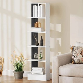 HOMCOM Raft Îngust cu 5 Etajere, Raft Economisitor de Spațiu Modern din Lemn, Bibliotecă pentru Baie, Living, Dormitor, Birou, 45x21x170 cm, Alb și Negru | Aosom Romania