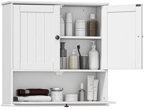 HOMCOM Dulap de baie de perete rustic cu raft reglabil, uși duble și ușă batantă 60x19,5x60 cm Alb | Aosom Romania