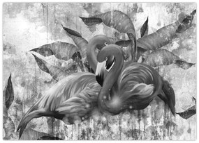 Tablou pe sticlă - Graffiti cu flamingo (70x50 cm)