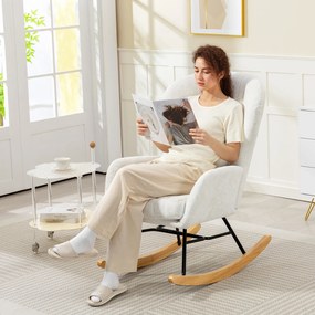 HOMCOM Fotoliu balansoar, rocking chair cu pernă, șezut căptușit, spătar înalt, 67 x 88 x 104 cm, alb | Aosom Romania