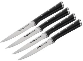 Tefal - Set de 4 cuțite pentru steak din oțel inoxidabil ICE FORCE, 11 cm, crom/negru