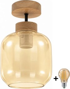 BRILAGI - Plafonieră LED aplicată R GLASS 1xE27/60W/230V pr. 14cm stejar/bej fumuriu