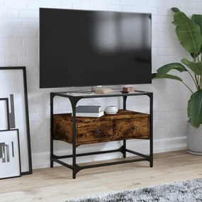 846056 vidaXL Dulap TV blat sticlă stejar fumuriu 60x35x51 cm lemn prelucrat