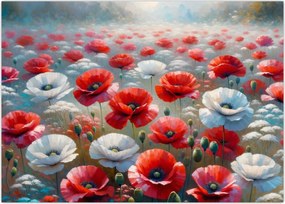 Tablou pe sticlă - Câmp de maci (70x50 cm)