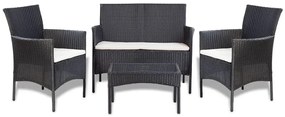 vidaXL Set mobilier de grădină cu perne, 4 piese, negru, poliratan