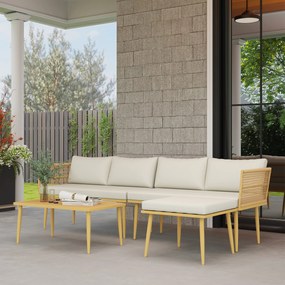 Outsunny Salon de grădină exterior din rășină impletită 5 locuri modular 2 canapele, pouf și masă de cafea, perne incluse, crem | Aosom Romania