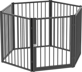 PawHut Tarc pentru căței, tarc pentru câini, cușcă pentru pui, 6 panouri cu ușă, gard pliabil și portabil pentru câini, oțel, negru | Aosom Romania