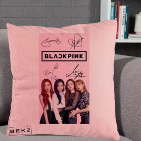 Perna Personalizata K-pop BLACKPINK Semnaturi si Foto, 40x40 cm, Roz, Husa Detasabila, Perna Inclusa, BEKZ®