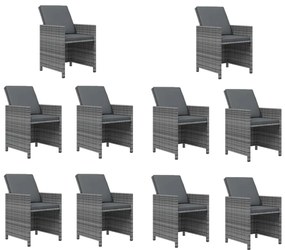 Set mobilier de gradina cu perne, 15 piese, gri, poliratan Gri, 4x suport pentru picioare + 10x fotoliu + masa, 1