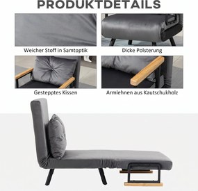 HOMCOM Canapea Extensibilă cu Spătar Reglabil pe 5 Nivele, Canapea Pat Individuală Pliabilă cu Perne, 63x73x81 cm, Gri | Aosom Romania