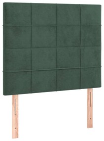 Pat box spring cu saltea, verde inchis, 90x190 cm, catifea Verde inchis, 90 x 190 cm, Cu blocuri patrate