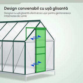 Outsunny Sera din aluminiu pentru plante cu ventilatie, sera pentru legume, fructe, ierburi 190 x 375cm, Verde | Aosom Romania