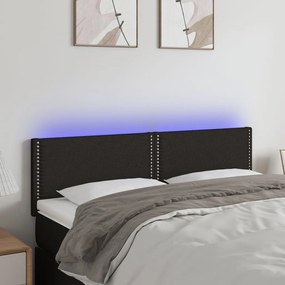 Tablie de pat cu LED, negru, 144x5x78 88 cm, textil 1, Negru, 144 x 5 x 78 88 cm