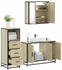 vidaXL Set mobilier de baie, 3 piese, stejar sonoma, lemn prelucrat