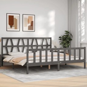 3192513 vidaXL Cadru pat cu tăblie 200x200 cm, gri, lemn masiv