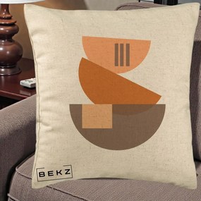 Perna Decorativa Geometric Bauhaus Boluri Portocaliu, 40x40 cm, Bej, Husa Detasabila, Perna Inclusa, BEKZ®