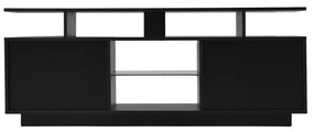 Mobilier TV modern cu iluminare LED în 16 culori, panou frontal lucios, raft din sticlă, 140×35×55 cm, Negru