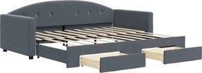 vidaXL Pat de zi cu extensie și sertare, gri închis, 90x190cm catifea